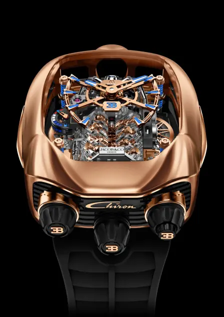 La Jacob & Co. x Bugatti Chiron Tourbillon Limited Edition en or rose 18 carats.