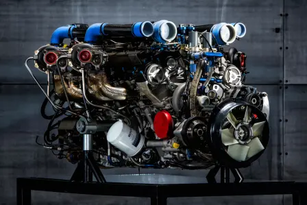 The EB110 uses a 3.5-litre V12 featuring four turbochargers