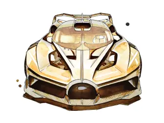 Bugatti Bolide design sketch; the simulated top speed of the track-focused hyper sports car is well over 500 km/h.