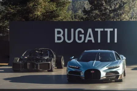 La Bugatti Tourbillon était exposée aux côtés de son châssis roulant à The Quail, durant la Monterey Car Week 2024.