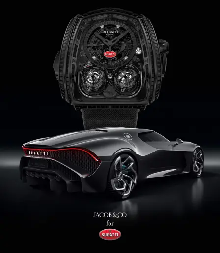 En hommage à La Voiture Noire: la one-off Twin Turbo Furious Bugatti La Montre Noire.