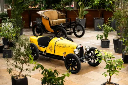 This unique Bugatti Baby II pays homage to Ettore Bugatti's emblematic colors in ‘Nocturne’ black and ‘Giallo Midas’ yellow.​