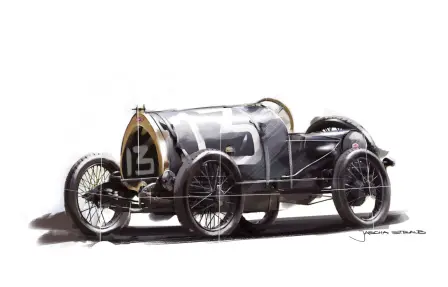 Croquis de conception Bugatti Type 13 « Brescia » 3-4 avant – Jascha Straub, Bugatti Design.