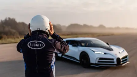 The pre-series prototype vehicle is pushed to the limit by Bugatti’s test drivers and engineers at the Nardò test track.