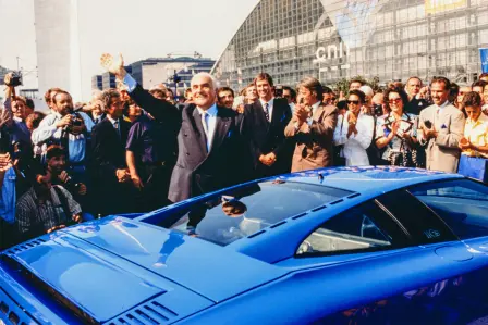 Romano Artioli at the EB110 world premiere in 1991 in Paris.