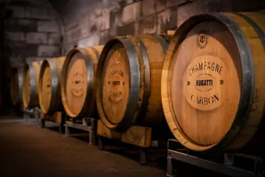 Carbon champagne is held in traditional oak barrels.