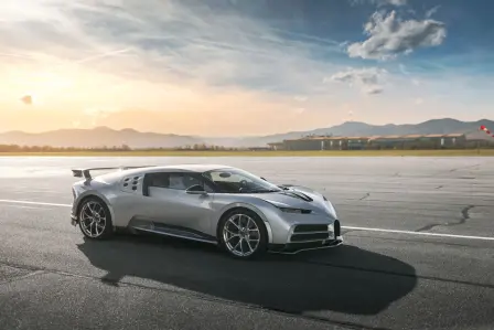 The Centodieci is taken to its extremes on the closed runway of a local airport.