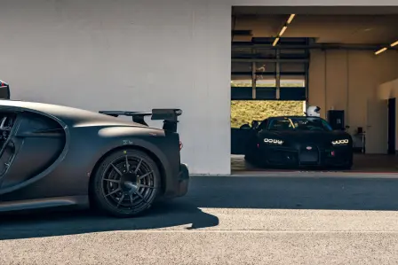 The Bugatti engineers test two pre-series Pur Sport prototypes extreme driving dynamics.