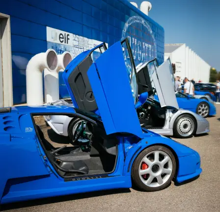 The EB 110 Super Sport and the EB110 GT in front of their birthplace.