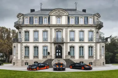Three world-record-holding Bugatti hypersports  cars in Molsheim.