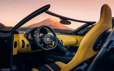 The black and yellow interior of the W16 Mistral is in homage to Ettore Bugatti‘s favourite colors.