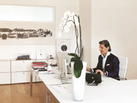 Bugatti President Stephan Winkelmann also works from his desk at the headquarters in Molsheim, France in times of Corona.