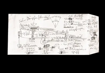 L´esquisse du moteur de 18 cylindres de Ferdinand Karl Piëch, avec laquelle tout commença.