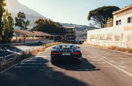 The new Bugatti Divo on the historic racetrack in Targa Florio, Sicily.