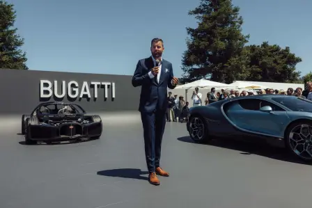 La Bugatti Tourbillon était exposée aux côtés de son châssis roulant à The Quail, durant la Monterey Car Week 2024.