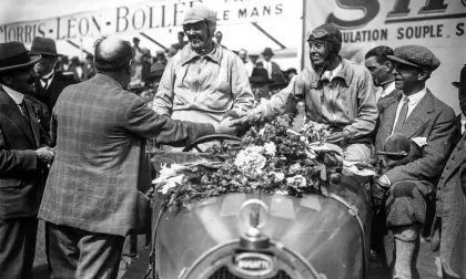 Odette Siko (right) and her co-pilot Marguerite Mareuse (left) competed as an all-female duo and were carried by their Bugatti Type 40 to a commendable seventh-place finish.