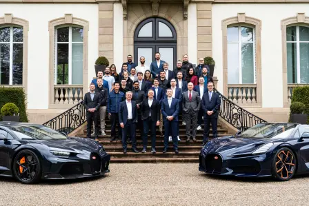 Service Partners together with the Bugatti team in front of the Château Saint-Jean, Molsheim. A moment of pride and tradition as the service teams gather at the historic home of Bugatti for the Bugatti Customer Service Accreditation Training.