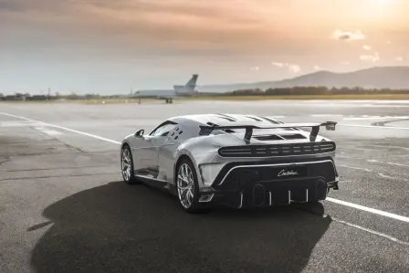 The Centodieci is taken to its extremes on the closed runway of a local airport.