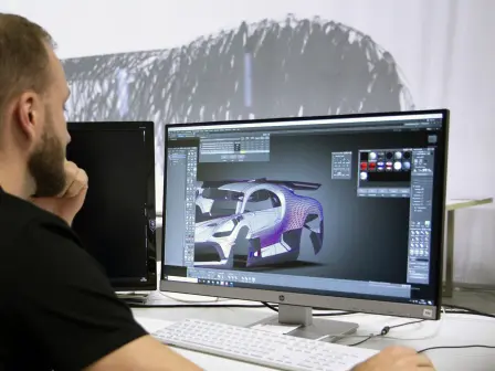 Die Bugatti CAD-Modelleure projizierten entsprechend der Photoshop-Vorlagen der Designer das Rautenmuster auf die Oberfläche des Divo CAD-Modells.