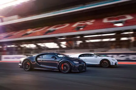 The Chiron Pur Sport and the Chiron Super Sport at the Autodrome Dubai, showcasing the Chiron’s full spectrum of performance.
