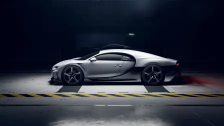 Bugatti Chiron Super Sport tunnel aérodynamique côté « tipped up »