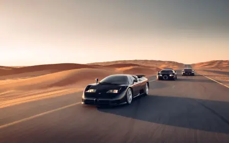 The Trilogy of modern Bugatti, the EB110, Veyron 16.4 and Chiron, gathering in Dubai