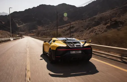 The most agile member of the Chiron family demonstrates its skills on the winding roads around Hatta.