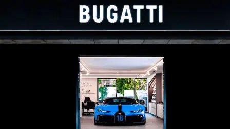 Bugatti’s new corporate look and feel at Bugatti’s dealer partners.