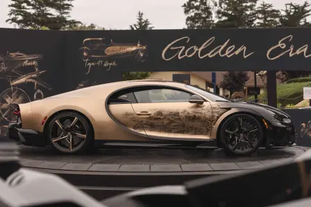 À travers une composition de 45 dessins réalisés à la main directement sur la carrosserie, la Chiron Super Sport « Golden Era » capture l'héritage incomparable de Bugatti.