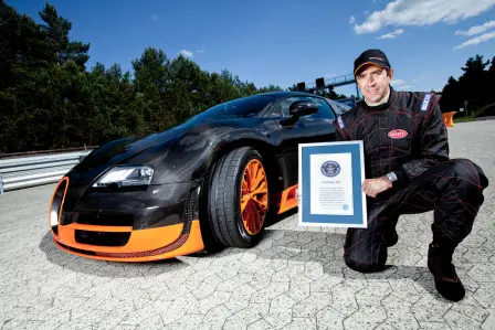 In 2010, Pierre-Henri Raphanel set a world record speed with the Bugatti Veyron 16.4 Super Sport.