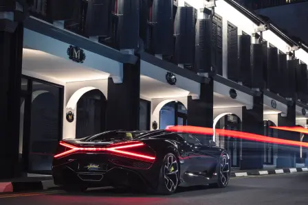 The Bugatti W16 Mistral explored the streets of the renowned Erskine Road in Singapore.
