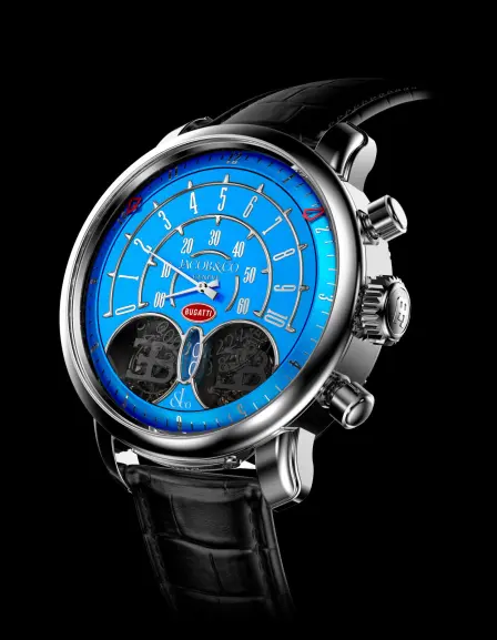 Le garde-temps Jean Bugatti, ici en or blanc, est la dernière création née du partenariat fructueux entre Jacob & Co et Bugatti et une édition limitée à 50 pièces.