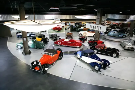 The collection features, among others, iconic models from Bugatti’s past.